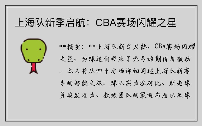 上海队新季启航：CBA赛场闪耀之星