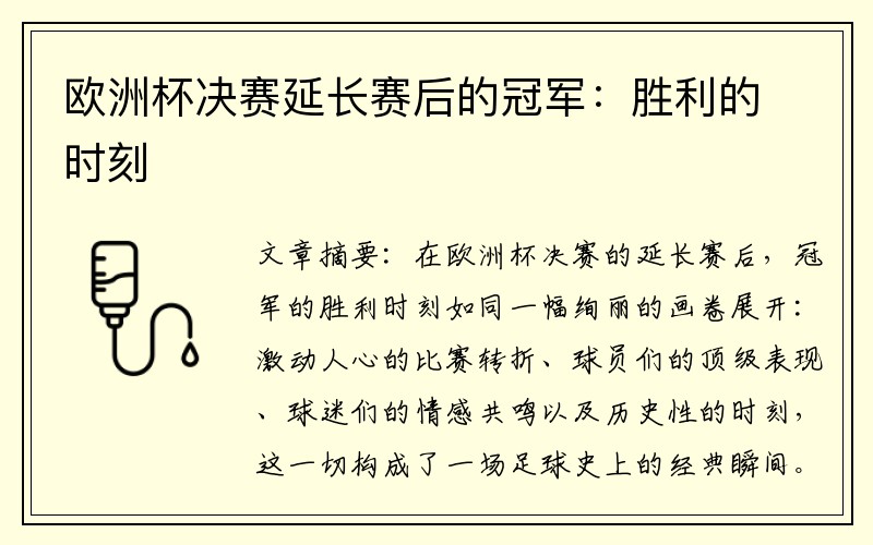 欧洲杯决赛延长赛后的冠军：胜利的时刻